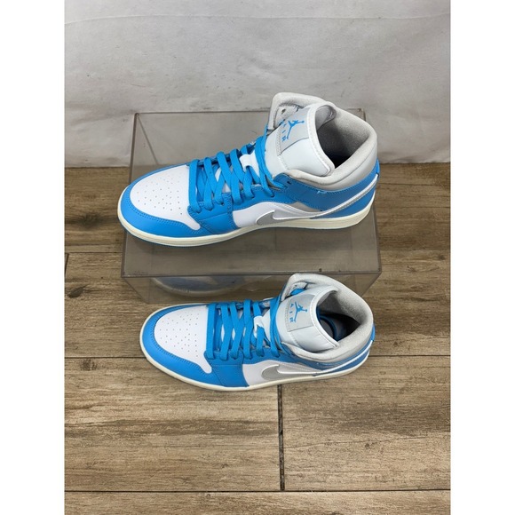 Nike Air Jordan 1 Mid UNC White Blue Silver Sneakers Women's Size 10 - Picture 9 of 10